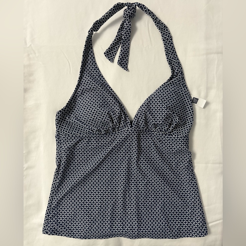 New With Tags GAP Navy and White Halter Tankini Top Swimsuit